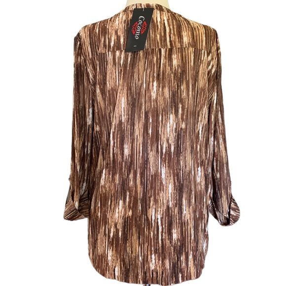 COCOMO XL Brown White 3/4 sleeve women's Pintuck Blouse top shirt - Picture 6 of 10